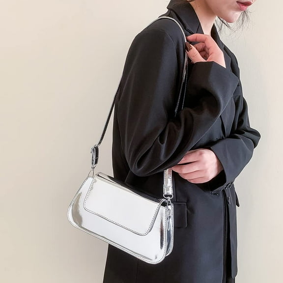 Crossbody Bags for Women, Small Purses for Women, Women's Shoulder Purse Laser Bag Y2K Clutch Bag, Solid Color Shoulder Bag, Evening Bags, Silver