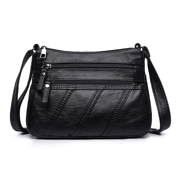 Crossbody Bags for Women Soft PU Leather Vintage Shoulder Bag with Multiple Zipper Pockets, Lightweight Casual Purse for Travel and Work(Black)