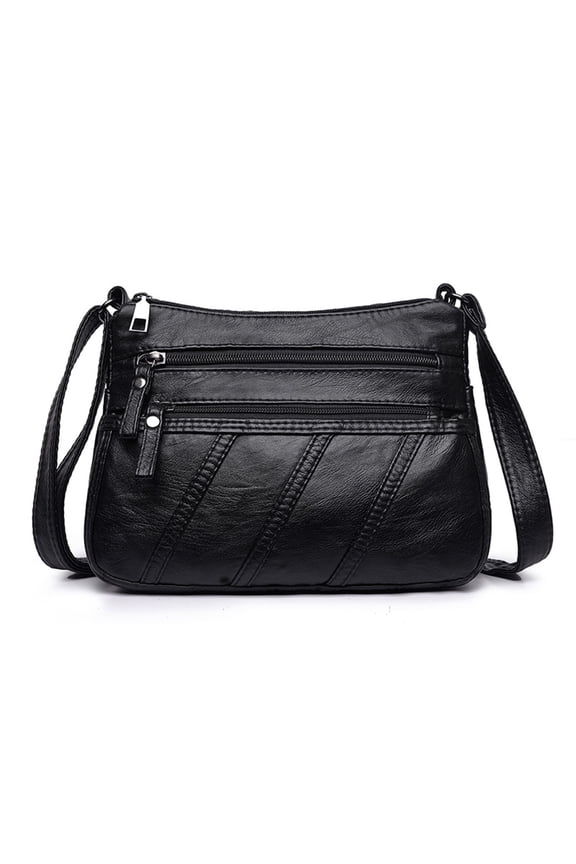 Crossbody Bags for Women Soft PU Leather Vintage Shoulder Bag with Multiple Zipper Pockets, Lightweight Casual Purse for Travel and Work(Black)