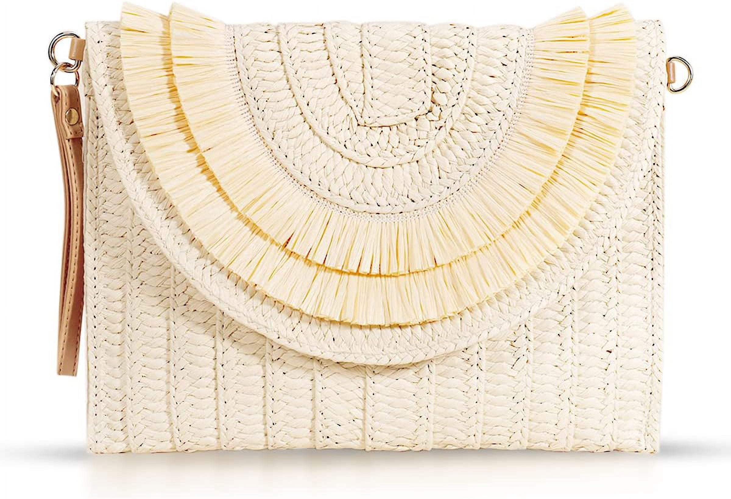 Crossbody Bags for Women, Straw Clutch Purses, Bohemian Handmade Woven Envelope Package, Tassel Handbags for Women