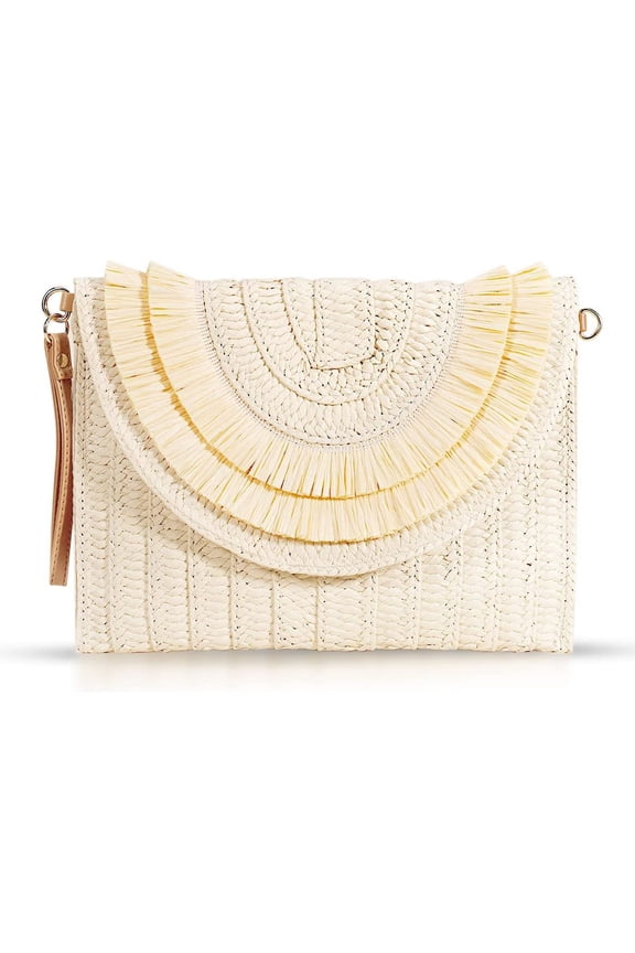 Crossbody Bags for Women, Straw Clutch Purses, Bohemian Handmade Woven Envelope Package, Tassel Handbags for Women