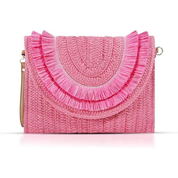 Crossbody Bags for Women, Straw Clutch Purses, Bohemian Handmade Woven Envelope Package, Tassel Handbags for Women