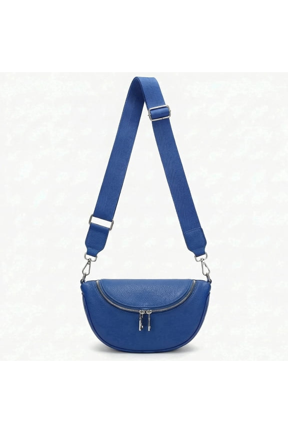 Bum Bag for Women Travel Purse Crossbody Bags with Adjustable Strap, Crescent Bag Shoulder Handbag Sling Chest Bag Fanny Pack for Ladies, PU Leather, Blue