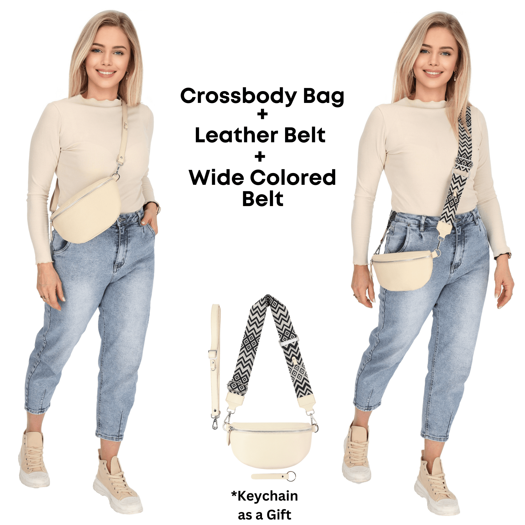 Crossbody Bags for Women Trendy, Genuine Leather Small Sling Bag, Fanny Packs with 2 Detachable Straps - Wide and Leather