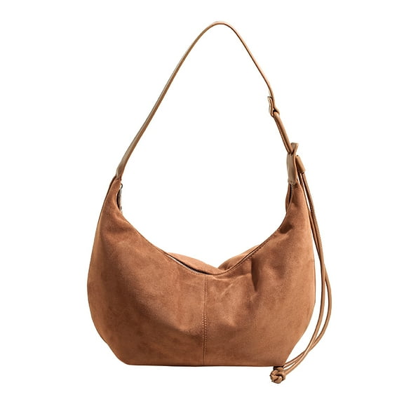 Crossbody Bags for Women, Trendy Suede Crescent Shoulder Bag Top-handle Handbag for Women (Light Brown)