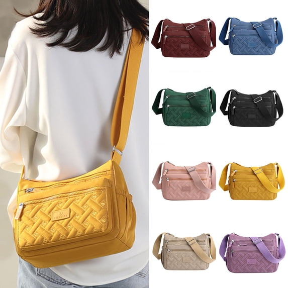 Crossbody Bags for Women Waterproof Nylon Shoulder Bag Roomy Multiple Pockets Messenger Purses Handbags with Adjustable Shoulder Strap Brown