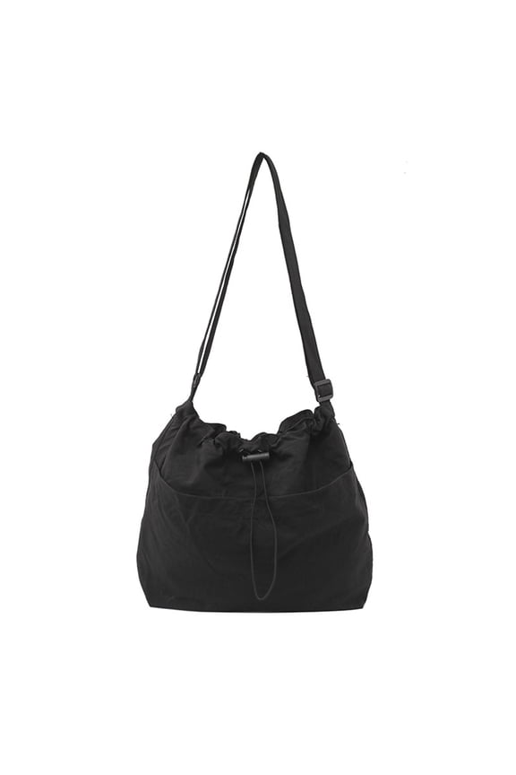 Crossbody Bags for Women, Waterproof Square Shoulder Bag Nylon Crossbody Bag Drawstring Sling Bag (Black)
