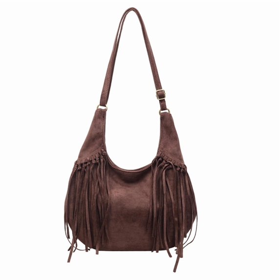 Crossbody Bags for Women, Women Faux Suede Tassel Handbag Adjustable Strap For Work Travel (Coffee )