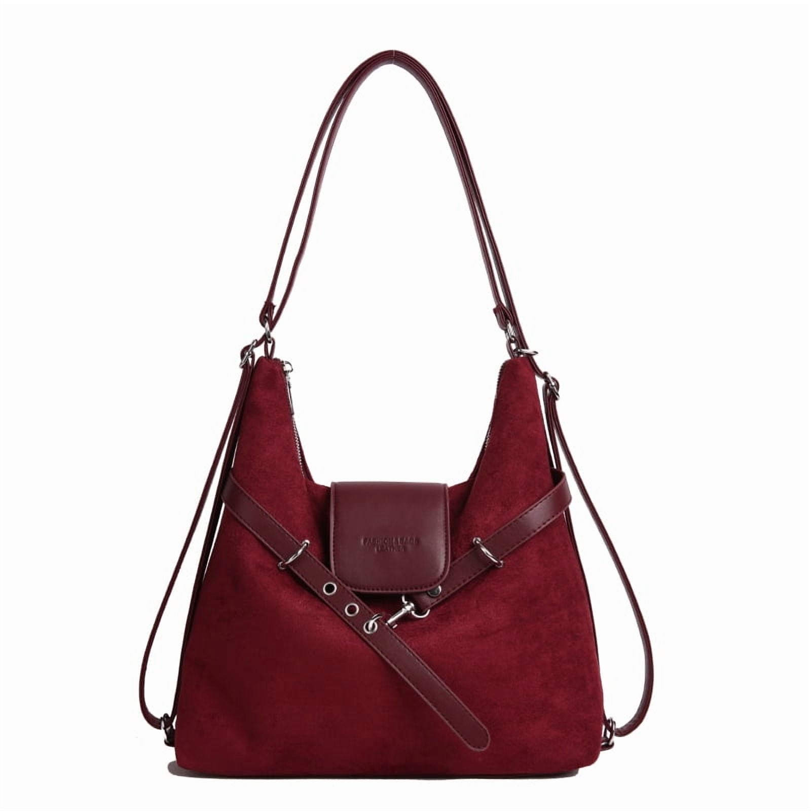 Crossbody Bags for Women, Women Faux Suede Tassel Handbag Adjustable Strap For Work Travel (Wine Red)