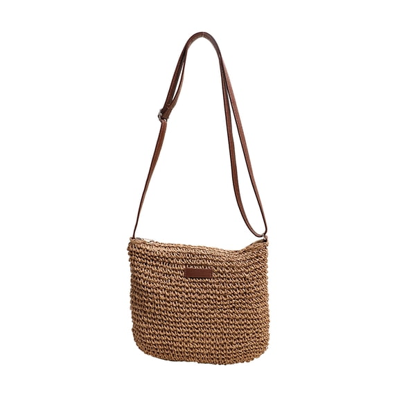 Crossbody Bags for Women Woven Straw Bag with Adjustable Strap 11.41 in x 9.05 in x 2.36 in Brown Beige Travel Beach Handbag