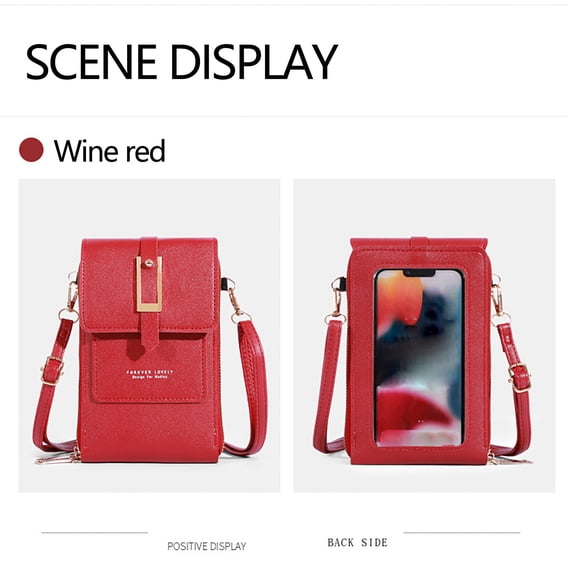 Crossbody Bags for Women with Touchscreen Window, Mini Leather Phone Purse Wallet with Credit Card Slots and Adjustable Strap