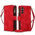 thumbnail image 1 of Crossbody Case for Samsung Galaxy A16 5G, RFID Blocking, Card Holder Wallet Cover, Zipper Pocket PU Leather Magnetic Snap Shoulder Strap Large Capacity Purse Protective Phone Case, Red, 1 of 6