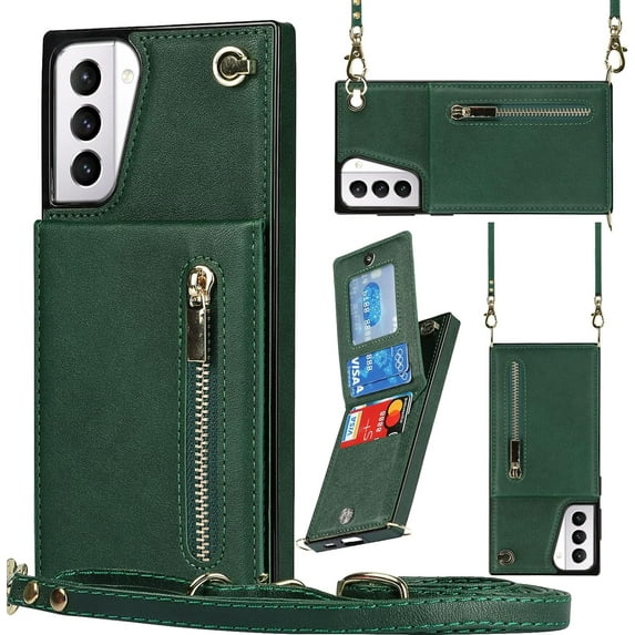 Crossbody Case for Samsung Galaxy S21 Plus 5G Case with Card Holder,Galaxy S21 Plus Wallet Case for Women Girl PU Leather Lanyard Strap Magnetic Clasp Kickstand ID Credit Card 6.7",Green