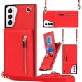 thumbnail image 1 of Crossbody Case for Samsung Galaxy S21 Plus 5G Case with Card Holder,Galaxy S21 Plus Wallet Case for Women Girl PU Leather Lanyard Strap Magnetic Clasp Kickstand ID Credit Card 6.7",Red, 1 of 17
