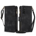 thumbnail image 1 of Crossbody Case for Samsung Galaxy S21, RFID Blocking, Card Holder Wallet Cover, Zipper Pocket PU Leather Magnetic Snap Shoulder Strap Large Capacity Purse Protective Phone Case, Black, 1 of 6
