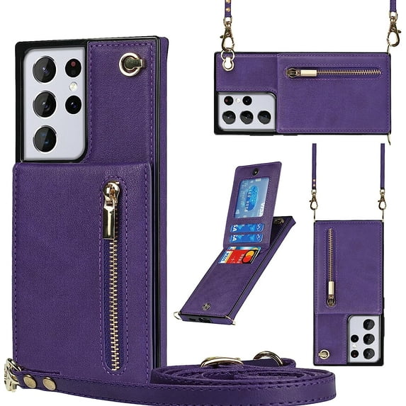 Crossbody Case for Samsung Galaxy S21 Ultra 5G Case with Card Holder,Galaxy S21 Ultra Wallet Case for Women Girl PU Leather Lanyard Strap Magnetic Clasp Kickstand ID Credit Card 6.8",Purple