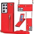 thumbnail image 1 of Crossbody Case for Samsung Galaxy S21 Ultra 5G Case with Card Holder,Galaxy S21 Ultra Wallet Case for Women Girl PU Leather Lanyard Strap Magnetic Clasp Kickstand ID Credit Card 6.8",Red, 1 of 17