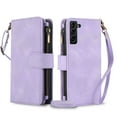 thumbnail image 1 of Crossbody Case for Samsung Galaxy S22, RFID Blocking, Card Holder Wallet Cover, Zipper Pocket PU Leather Magnetic Snap Shoulder Strap Large Capacity Purse Protective Phone Case, Purple, 1 of 6