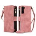 thumbnail image 1 of Crossbody Case for Samsung Galaxy S23 Plus, RFID Blocking, Card Holder Wallet Cover, Zipper Pocket PU Leather Magnetic Snap Shoulder Strap Large Capacity Purse Protective Phone Case, Rosegold, 1 of 6