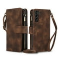 thumbnail image 1 of Crossbody Case for Samsung Galaxy S23 Plus, RFID Blocking, Card Holder Wallet Cover, Zipper Pocket PU Leather Magnetic Snap Shoulder Strap Large Capacity Purse Protective Phone Case, Brown, 1 of 6