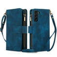 thumbnail image 1 of Crossbody Case for Samsung Galaxy S23 Plus, RFID Blocking, Card Holder Wallet Cover, Zipper Pocket PU Leather Magnetic Snap Shoulder Strap Large Capacity Purse Protective Phone Case, Blue, 1 of 6