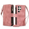 thumbnail image 1 of Crossbody Case for Samsung Galaxy S23 Ultra, RFID Blocking, Card Holder Wallet Cover, Zipper Pocket PU Leather Magnetic Snap Shoulder Strap Large Capacity Purse Protective Phone Case, Rosegold, 1 of 6