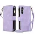 thumbnail image 1 of Crossbody Case for Samsung Galaxy S24 FE, RFID Blocking, Card Holder Wallet Cover, Zipper Pocket PU Leather Magnetic Snap Shoulder Strap Large Capacity Purse Protective Phone Case, Purple, 1 of 6