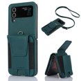 thumbnail image 1 of Crossbody Case for Samsung Galaxy Z Flip 3, Wallet Cover with Credit Card Slot, PU Leather Detachable Lanyard Strap Purse Shock Resistant Folding Case for Samsung Galaxy Z Flip 3, Green, 1 of 7