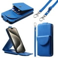 thumbnail image 1 of Crossbody Case Wallet for iPhone 16, [Detachable Adjustable Lanyard Strap] PU Leather Magnetic Closure Back Folio RFID Blocking Card Slots, Protective Phone Cover for iPhone 16, Blue, 1 of 13
