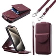 thumbnail image 1 of Crossbody Case Wallet for iPhone 16 Plus, [Detachable Adjustable Lanyard Strap] PU Leather Magnetic Closure Back Folio RFID Blocking Card Slots, Protective Phone Cover for iPhone 16 Plus, Winered, 1 of 1