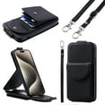 thumbnail image 1 of Crossbody Case Wallet for iPhone 16 Plus, [Detachable Adjustable Lanyard Strap] PU Leather Magnetic Closure Back Folio RFID Blocking Card Slots, Protective Phone Cover for iPhone 16 Plus, Black, 1 of 1