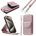 thumbnail image 1 of Crossbody Case Wallet for iPhone 16 Plus, [Detachable Adjustable Lanyard Strap] PU Leather Magnetic Closure Back Folio RFID Blocking Card Slots, Protective Phone Cover for iPhone 16 Plus, Rosegold, 1 of 13