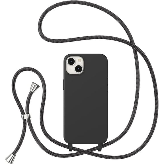 Crossbody Case for iPhone 13/14 with Lanyard Strap Protective Case Adjustable Neck Rope Liquid Silicone Soft Cover for iPhone 13/14 6.1 Inch,Black