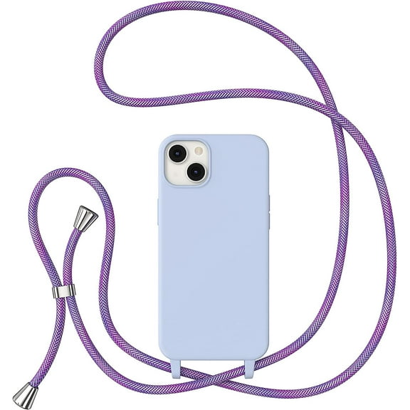 Crossbody Case for iPhone 13/iPhone 14 with Lanyard Strap Adjustable Rope Liquid Silicone Soft Cover for iPhone 13/iPhone 14 6.1 inch-Purple