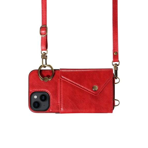 Crossbody Case for iPhone 14, Adjustable Shoulder Strap 47" / 1.2m, Finger Ring Holder with 6 Card Slots