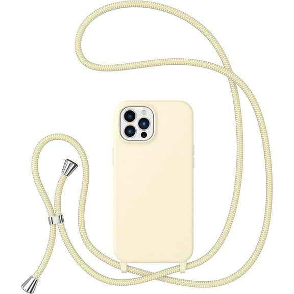 Crossbody Case for iPhone 14 Pro Max with Lanyard Strap Adjustable Rope Liquid Silicone Soft Cover for iPhone 14 Pro Max 6.7 inch-Beige