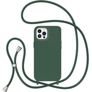 Crossbody Case for iPhone 15 Pro with Lanyard Strap Adjustable Rope, Liquid Silicone Soft Cover for iPhone 15 Pro 6.1 inch-Dark Grren