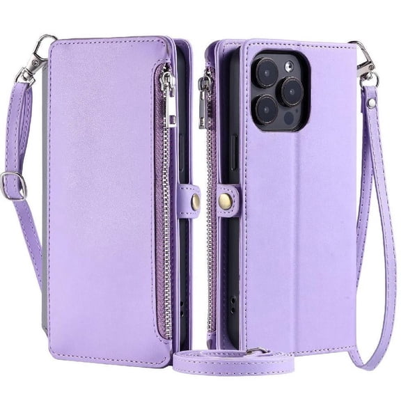 Crossbody Case for iphone 16 Pro Max Rfid Blocking Zipper Bills Slot Case Wallet 9 Card Slots Long Lanyard