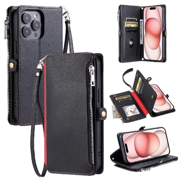Crossbody Case for iphone 16 Pro Max Rfid Blocking Zipper Bills Slot Case Wallet 9 Card Slots Long Lanyard