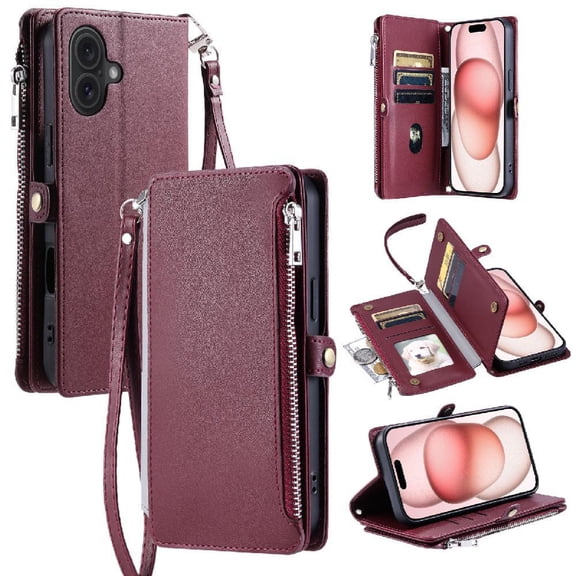 Crossbody Case for iphone 16 Rfid Blocking Case Wallet Zipper Bills Slot Long Lanyard 9 Card Slots
