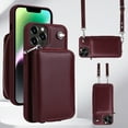 thumbnail image 1 of Crossbody Case for iPhone 12 Pro Max, RFID Blocking Card Holder, Detachable Wallet Purse Handbag Flip Leather Kickstand Phone Cover with Zipper Pouch Shoulder Strap for Women Men, Winered, 1 of 9