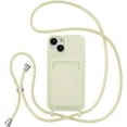 thumbnail image 1 of Crossbody Case for iPhone 13/iPhone 14 with Card Holder,Shockproof Liquid Silicone Case with Adjustable Rope Lanyard Strap for iPhone 13/14 6.1 inch,Beige, 1 of 10