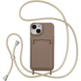 thumbnail image 1 of Crossbody Case for iPhone 13/iPhone 14 with Card Holder,Shockproof Liquid Silicone Case with Adjustable Rope Lanyard Strap for iPhone 13/14 6.1 inch,Brown, 1 of 10