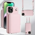 thumbnail image 1 of Crossbody Case for iPhone 14 Pro Max, RFID Blocking Card Holder, Detachable Wallet Purse Handbag Flip Leather Kickstand Phone Cover with Zipper Pouch Shoulder Strap for Women Men, Pink, 1 of 9