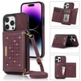 thumbnail image 1 of Crossbody Case for iPhone 16 Plus Case Wallet, RFID Blocking Leather Case with Card Holder Kickstand, Handbag Diamond Back Flip Magnetic Closure Cover for iPhone 16 Plus Women,Winered, 1 of 7
