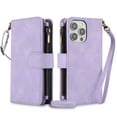 thumbnail image 1 of Crossbody Case for iPhone 16 Pro Max, RFID Blocking, Card Holder Wallet Cover, Zipper Pocket PU Leather Magnetic Snap Shoulder Strap Large Capacity Purse Protective Phone Case, Purple, 1 of 9
