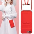 thumbnail image 1 of Crossbody Case for iPhone 7 Plus/iPhone 8 Plus with Camera Cover, Silicone Card Holder Phone Cover with Adjustable Necklace Strap Cord Lanyard Shockproof Protective Case - Red, 1 of 15