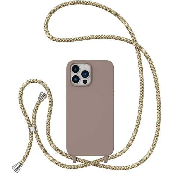 Crossbody Case for iPhone12 Pro Max,iPhone12 Pro Max with Lanyard Strap Protective Case Adjustable Neck Rope Liquid Silicone Soft Cover for iPhone12 Pro Max 6.7 Inch,Brown