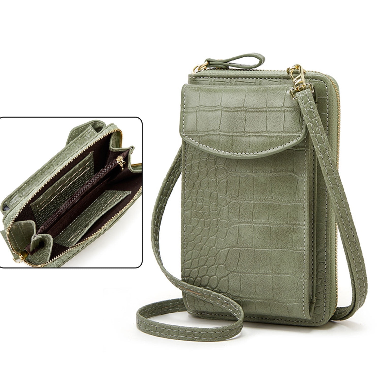 Crossbody Cell Phone Bag PU Crocodile Print Shoulder Purse with Adjustable Strap Vertical Phone Cell Pouch Handbag Light Green Walmart