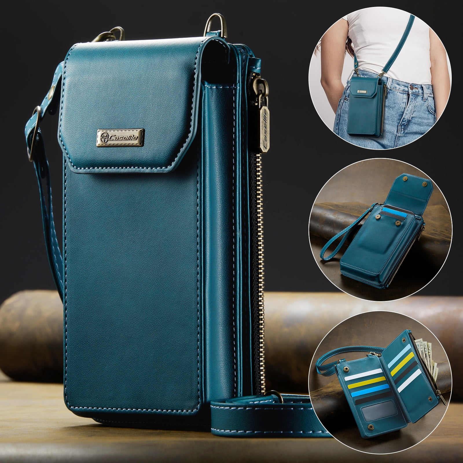 Crossbody Cell Phone Purse Bag for Women Men,Small Leather Wallet with 10 Card Slots,Zipper Pocket & Adjustable Strap Shoulder Bag Clutch with Magnetic Closure Fits Most Smartphones Under 7.3", Green